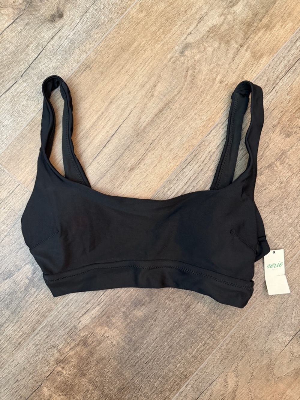 NWT aerie Black Scoop Square Swim Top Womens XS Bikini‎ Summer Smooth Minimalist